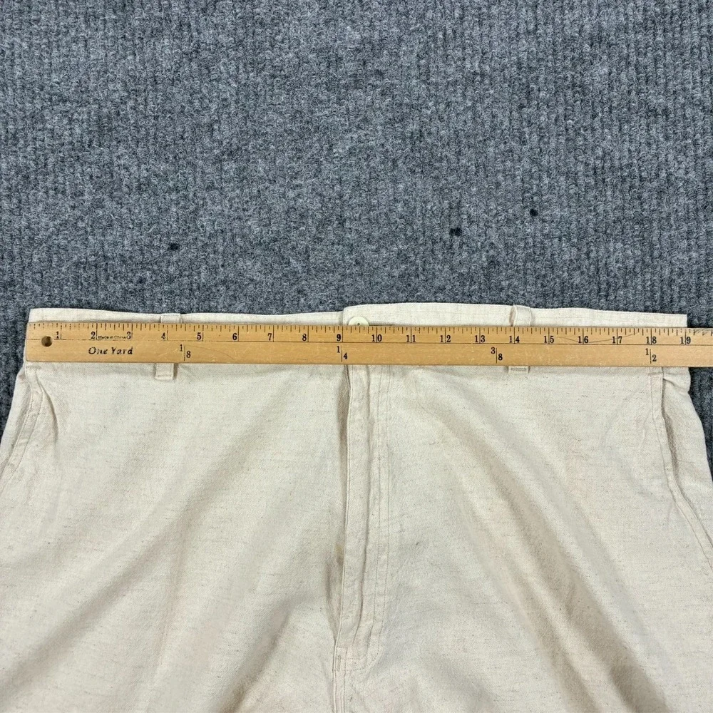 Ossinne Mens Size 44 Linen Cotton Casual Pants Beige Straight Leg High Rise